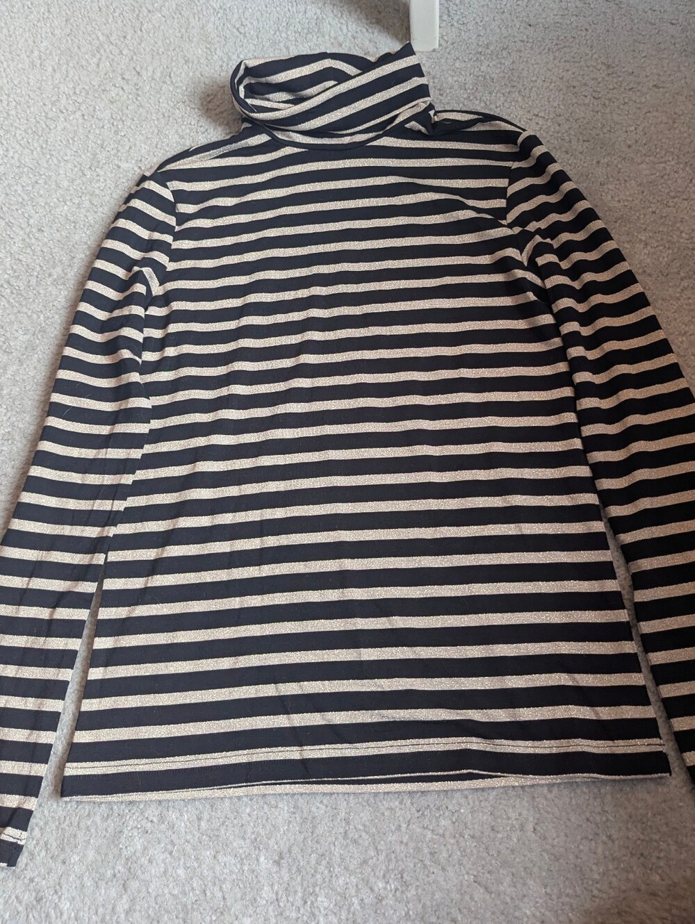Cupcakes and Cashmere Sparkly Black and Gold Striped Turtleneck Top (XS)